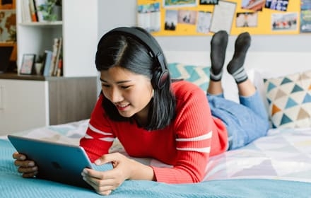 student watching on tablet