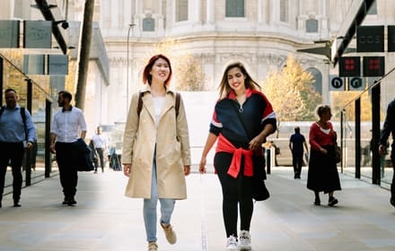 students walking in London city