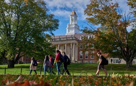 Students walking past the Wilbur Cross Building