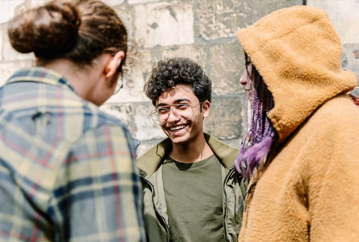 students chatting in group