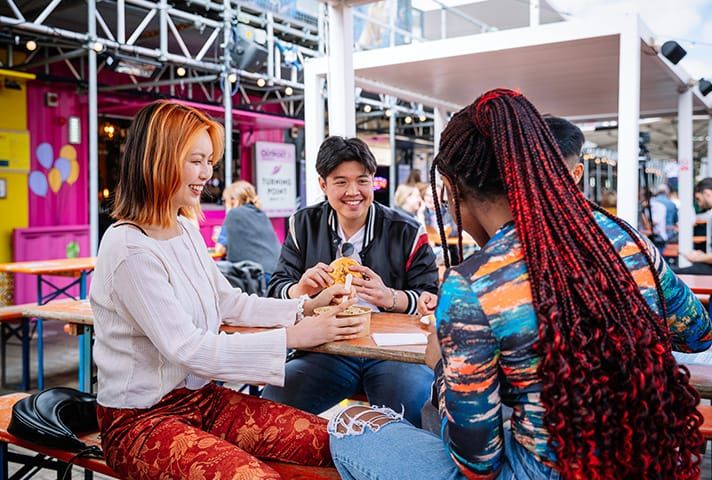 Students eating in York town